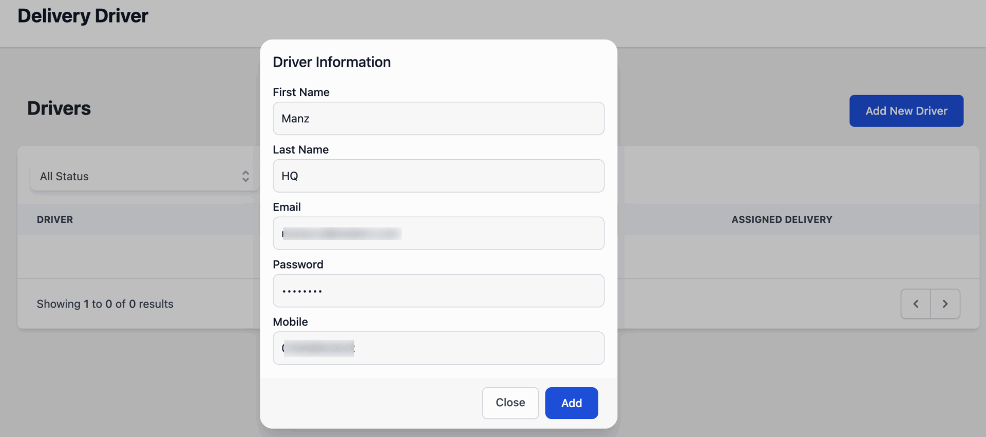 This image shows how to add driver's information