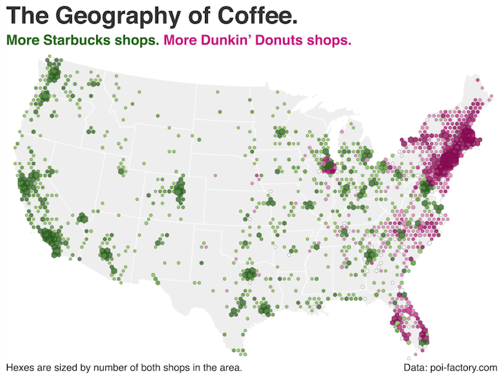 This is a screenshot of dunkin vs starbucks target audience geography