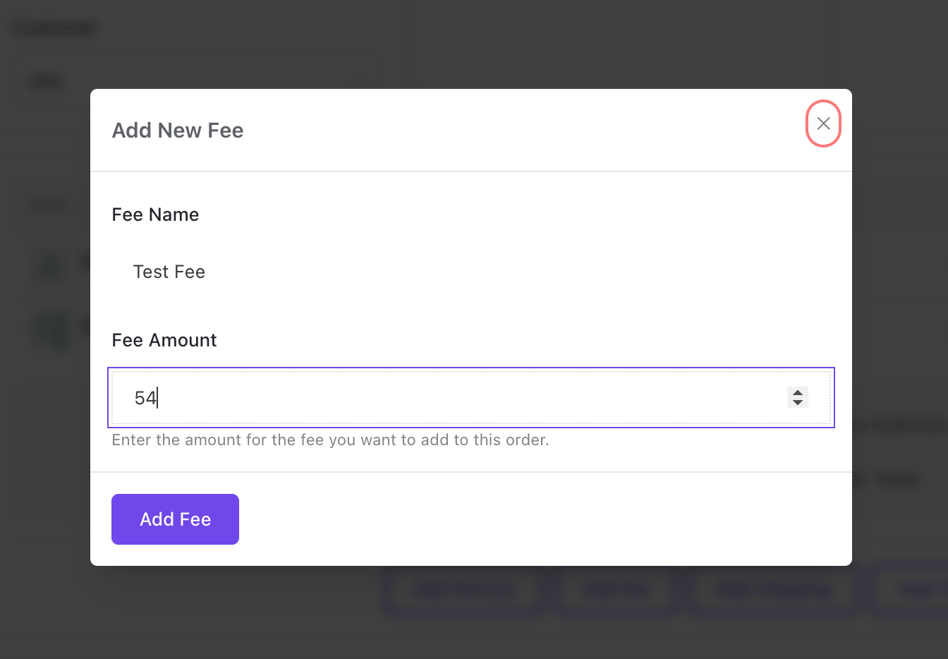 Manual Order Creation 5 This is a screenshot of add fee