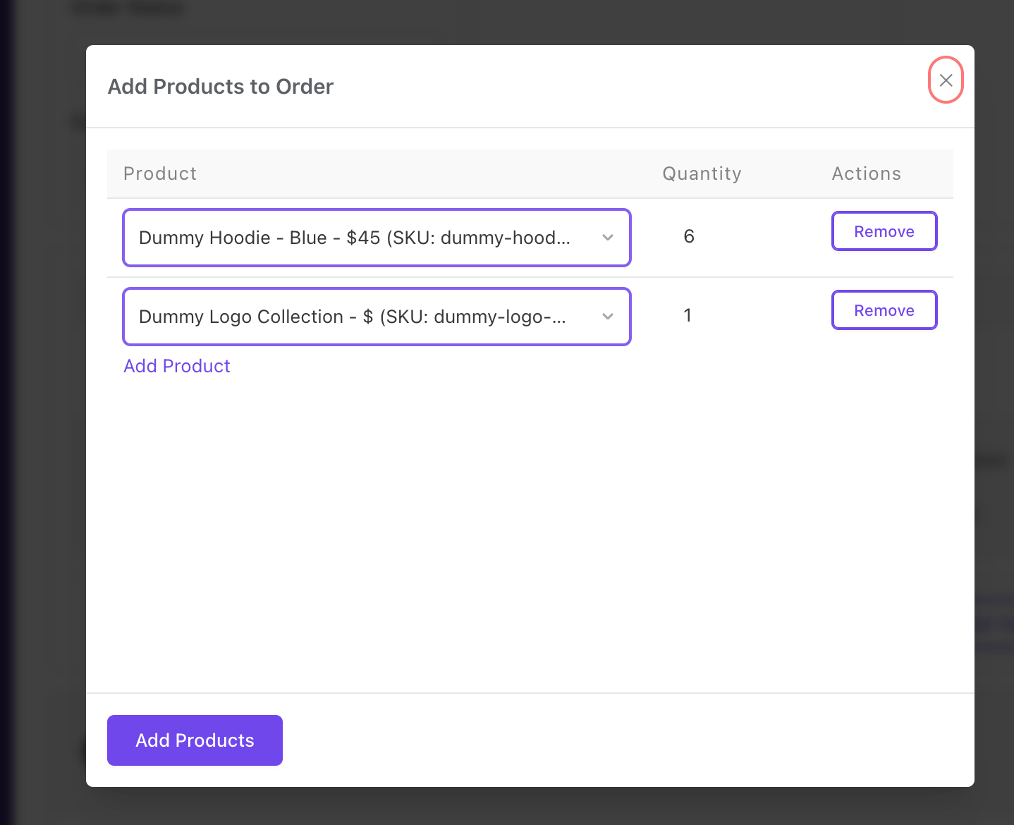 Manual Order Creation 4 This is a screenshot of add product pop-up