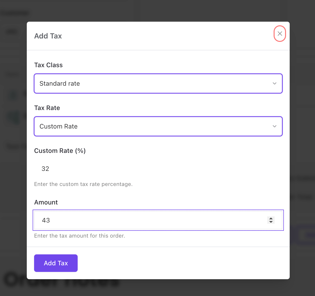 Manual Order Creation 6 This is a screenshot of add tax