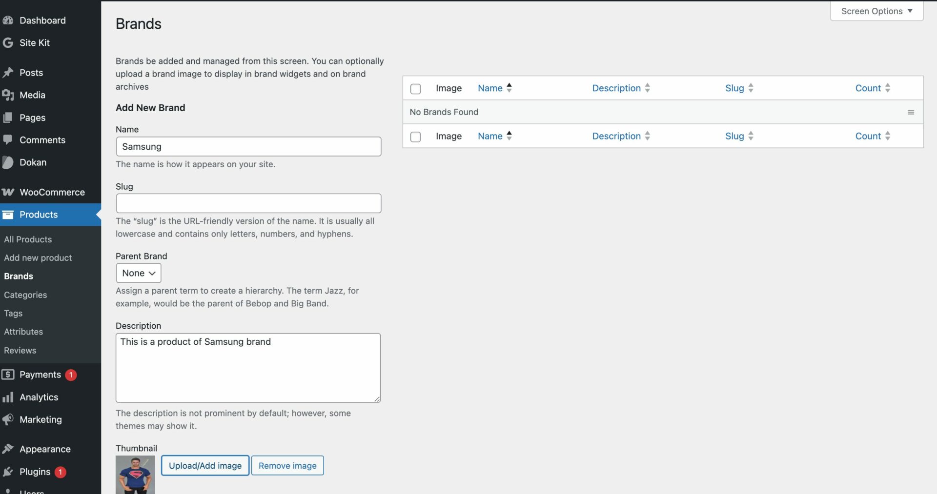 Adding Brands 1 This is a screenshot of brand from backend
