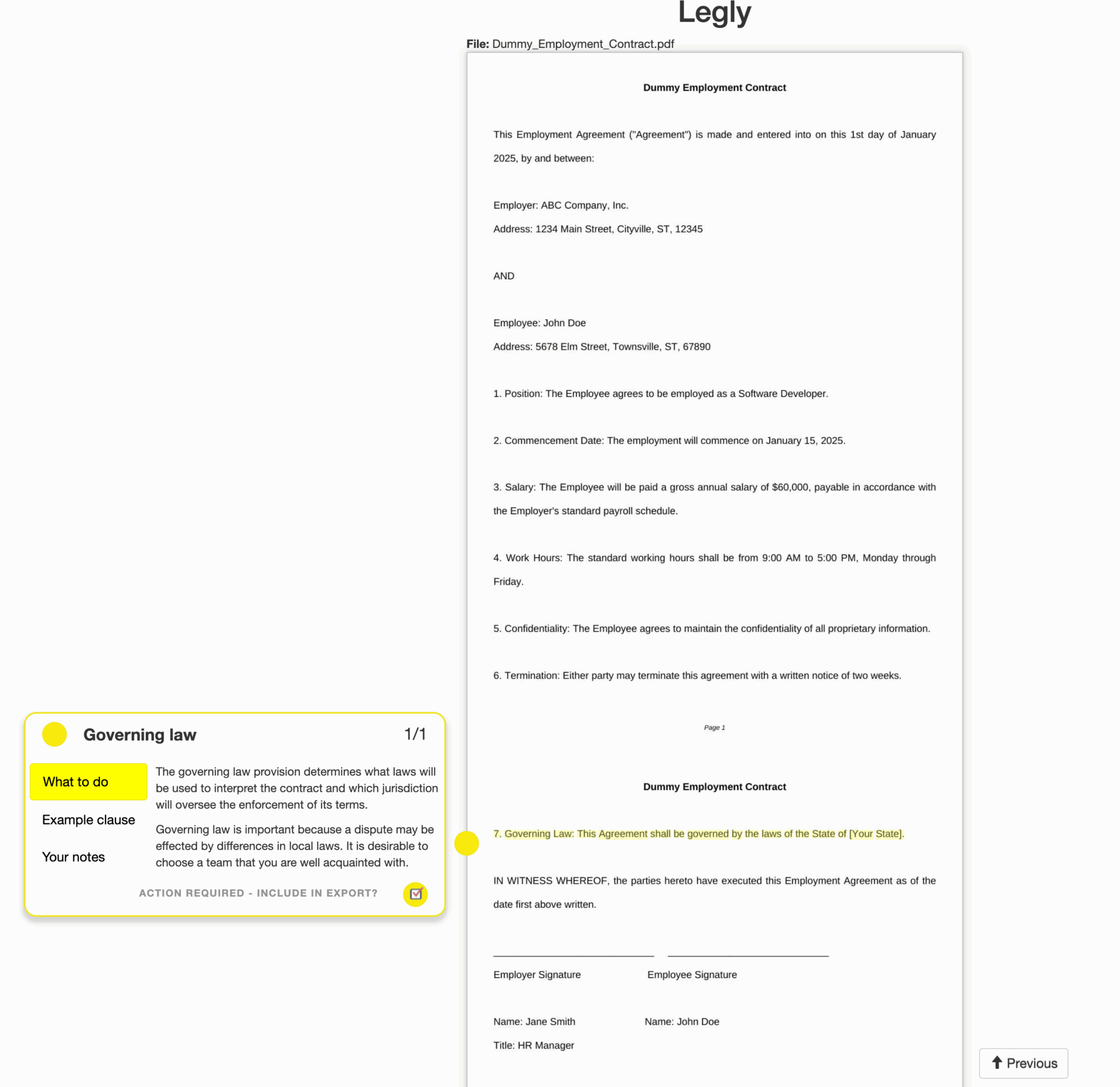 This is a screenshot of contract using Legly.io