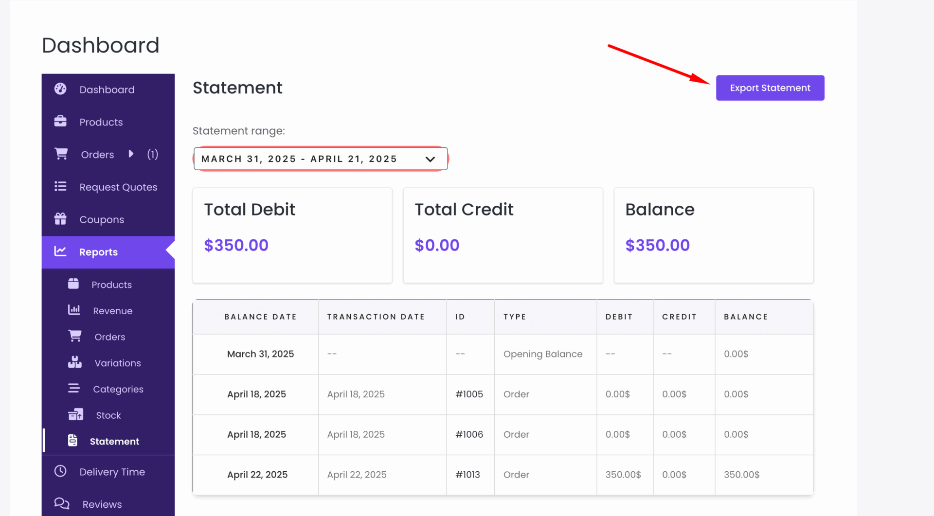 This is a screenshot of export statement