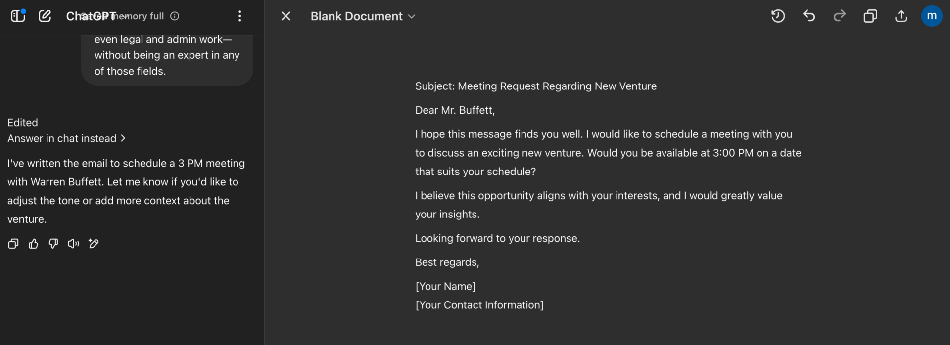 This is a screenshot of personal assistant