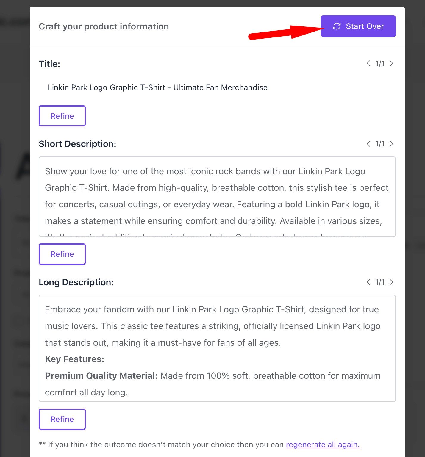 Dokan AI Assistant 6 This is a screenshot of start over