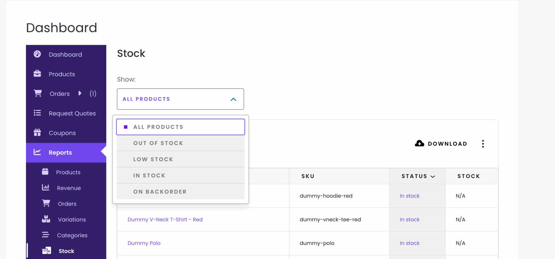 This is a screenshot of stock filter