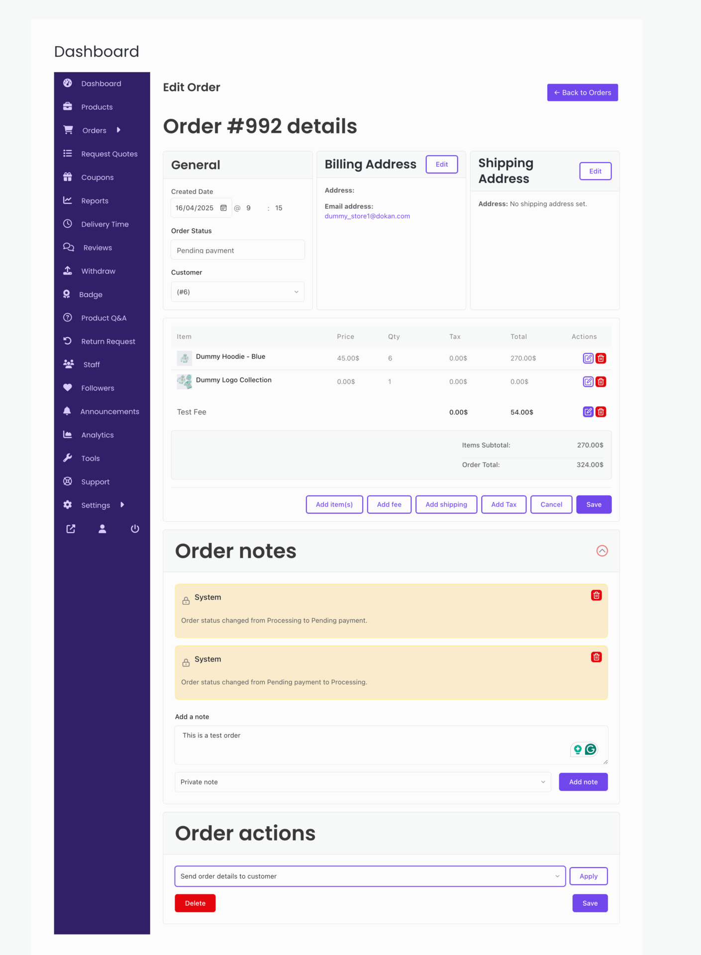 Manual Order Creation 7 This is a screenshot of whole order