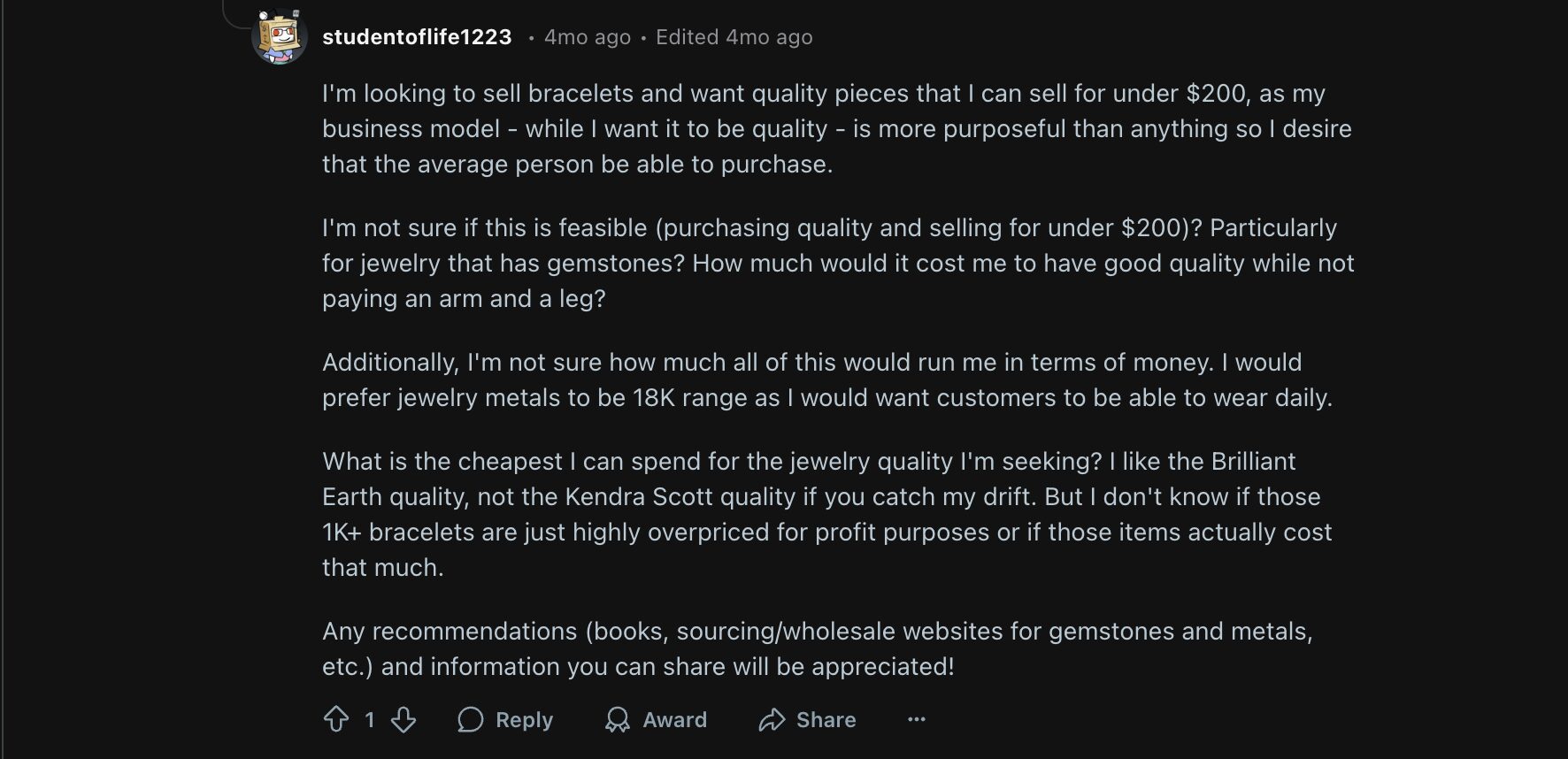 How to Start a Jewelry Business-From Scratch to Success 6 This is a screenshot of reddit posts