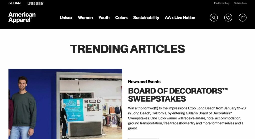 this is a screenshot of american apparel blog section