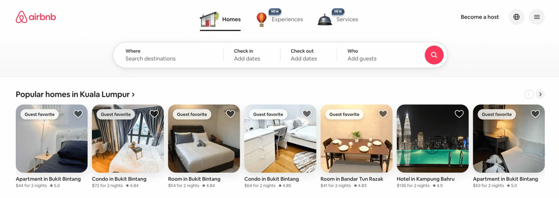 Airbnb homepage screenshot