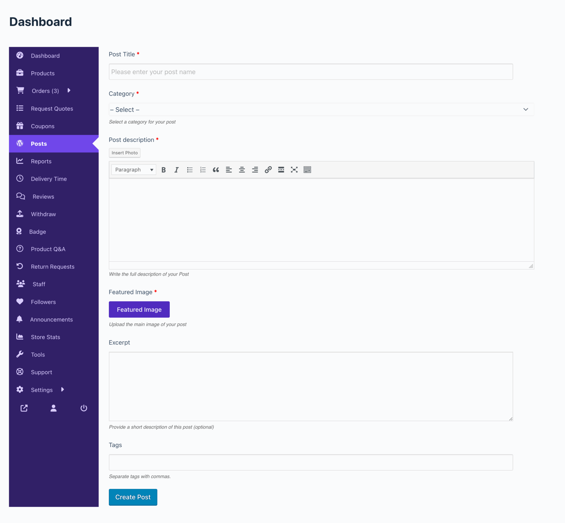 This is a screenshot of post form