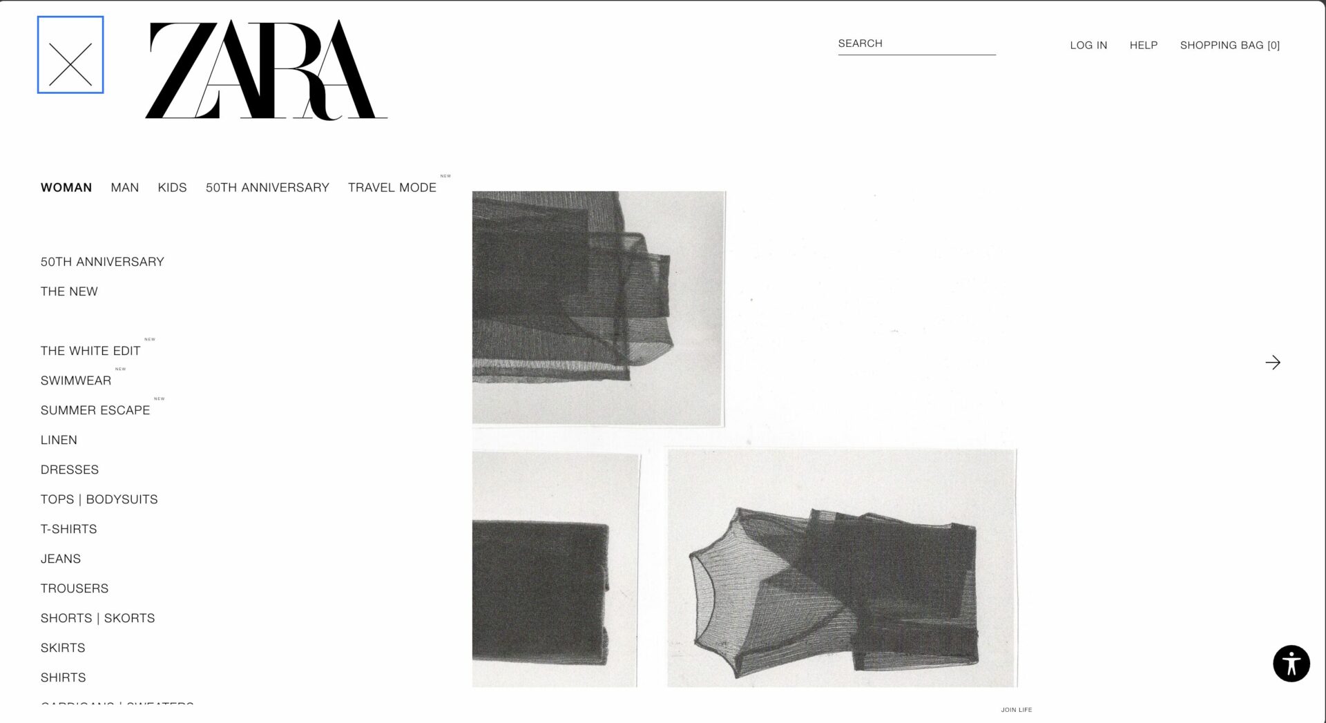 this is a screenshot of zara homepage