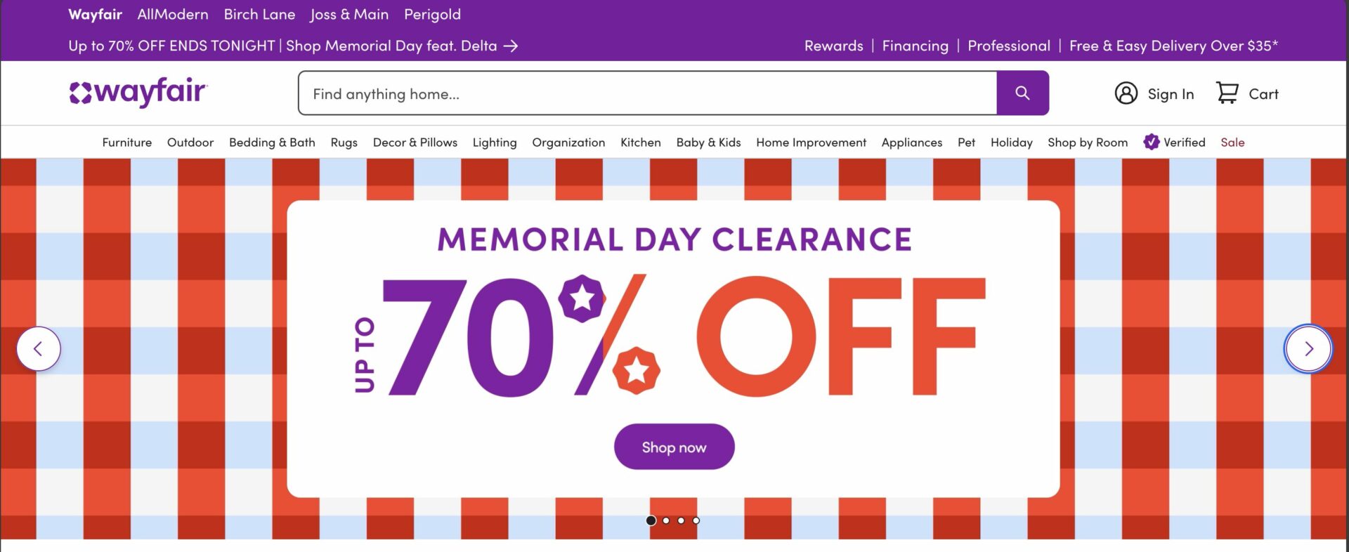 this is a screenshot of wayfair homepage