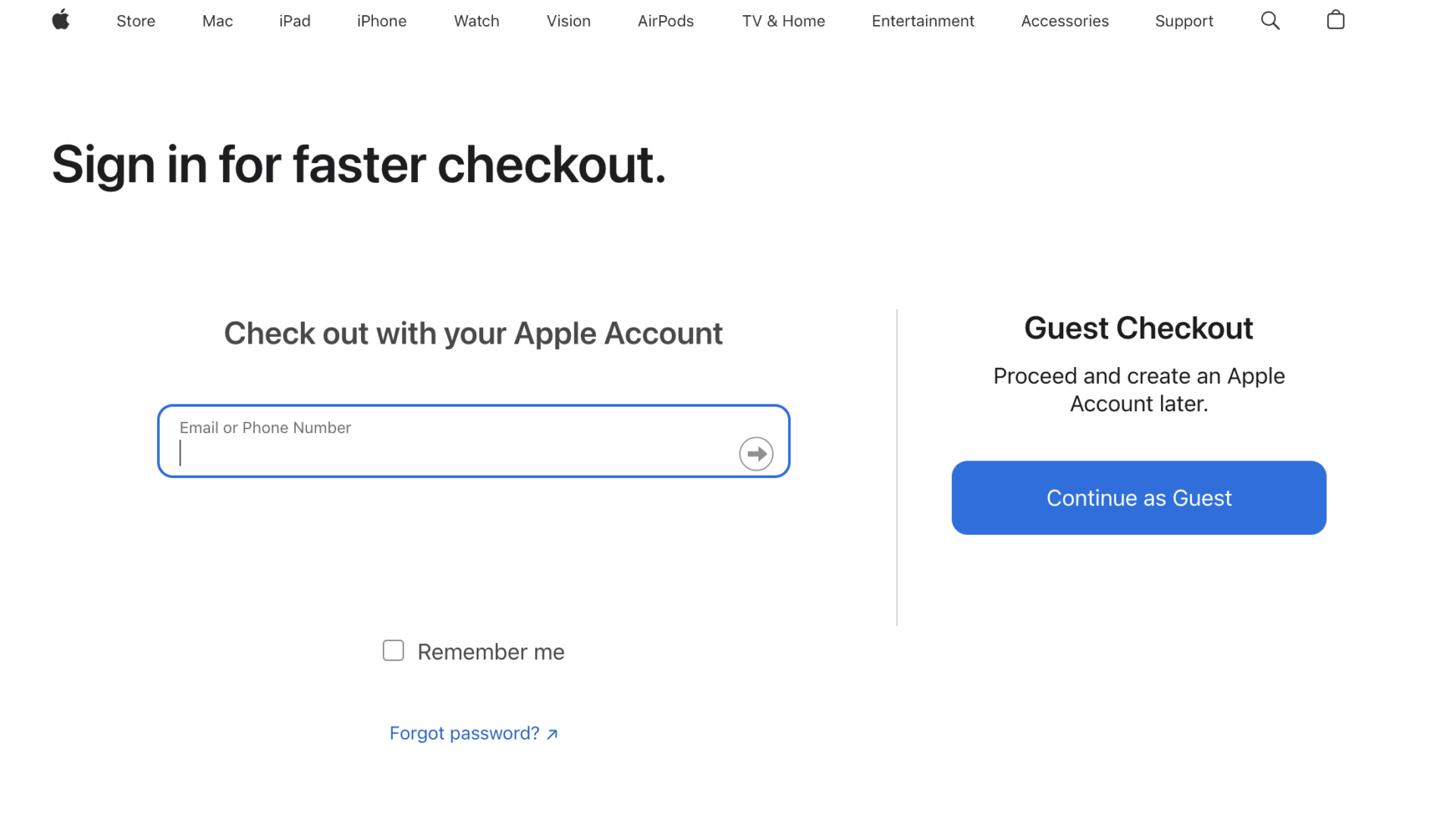 This is a screenshot of guest checkout of apple