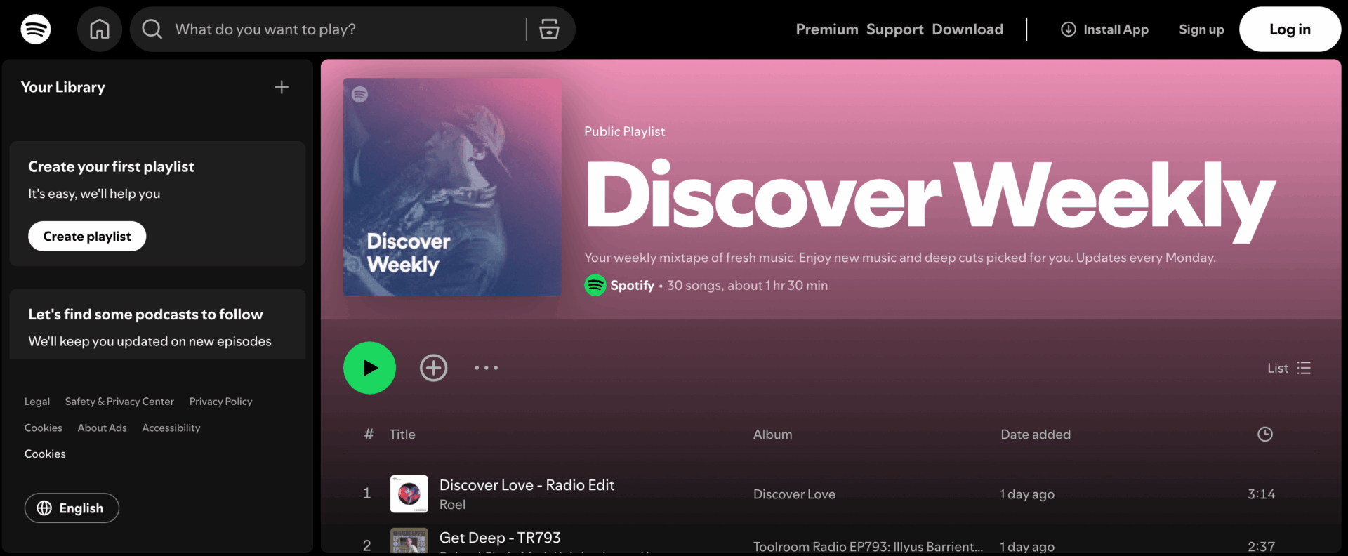 Spotify discover weekly interface