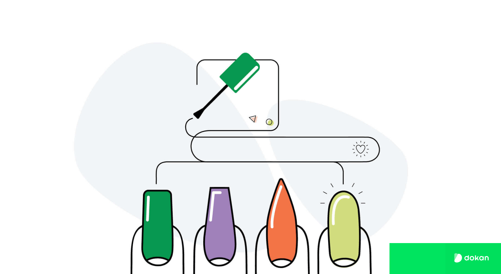 Different types of nail with a nail polish