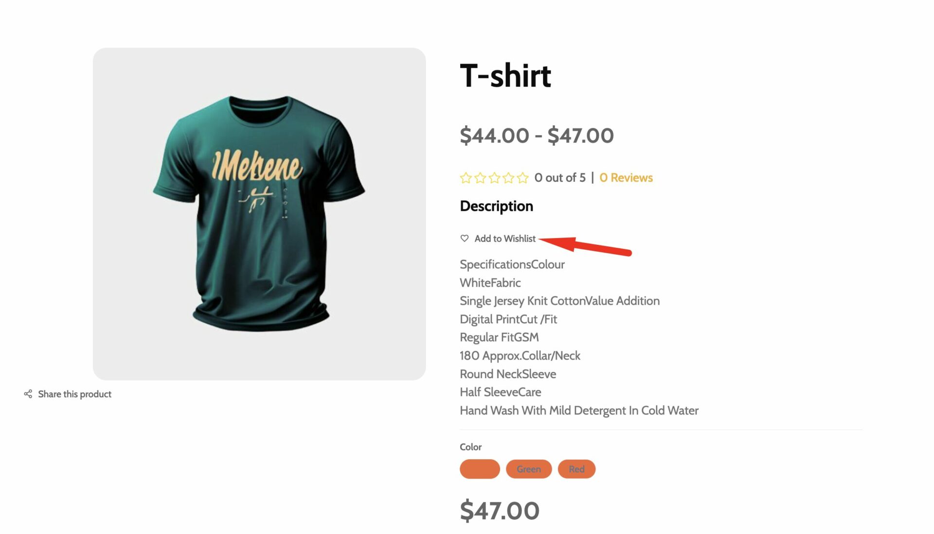 This is a screenshot of customer clicking on add to wishlist