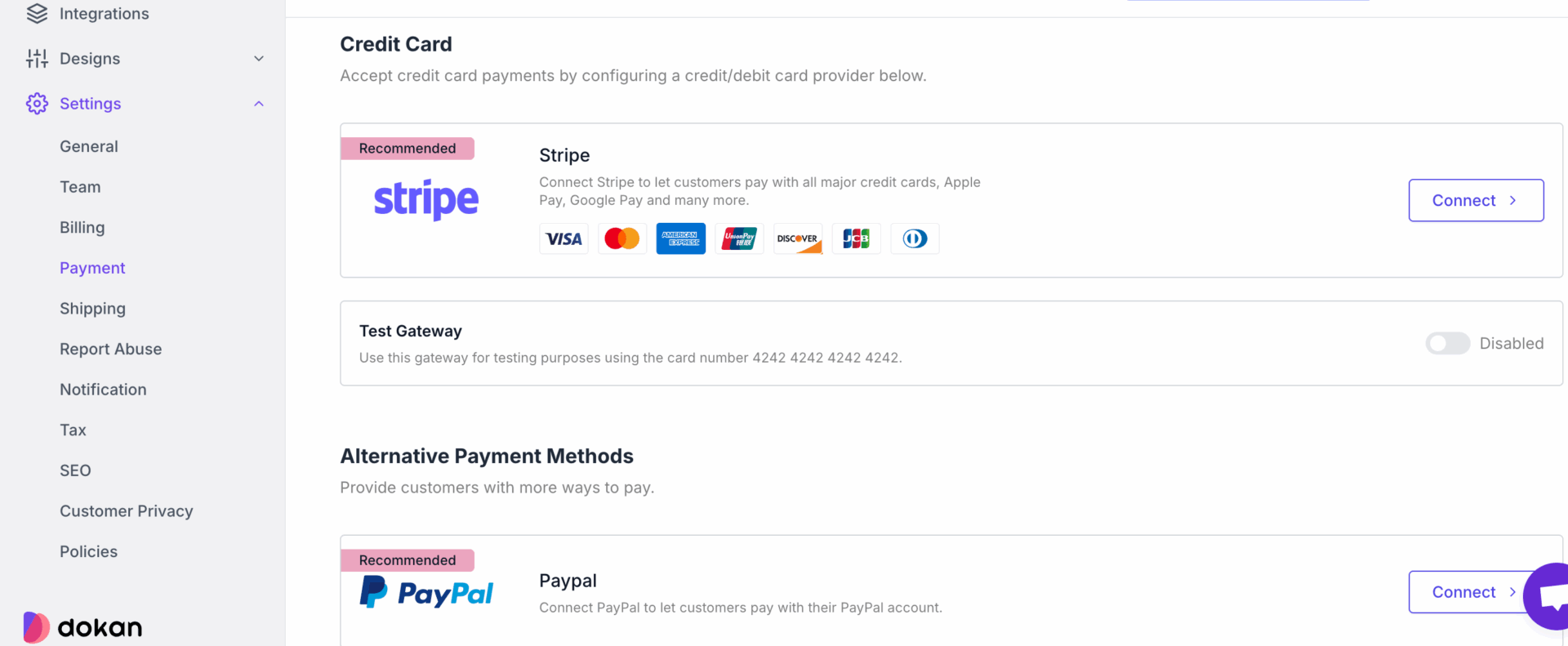 Dokan cloud integrated payment gateways