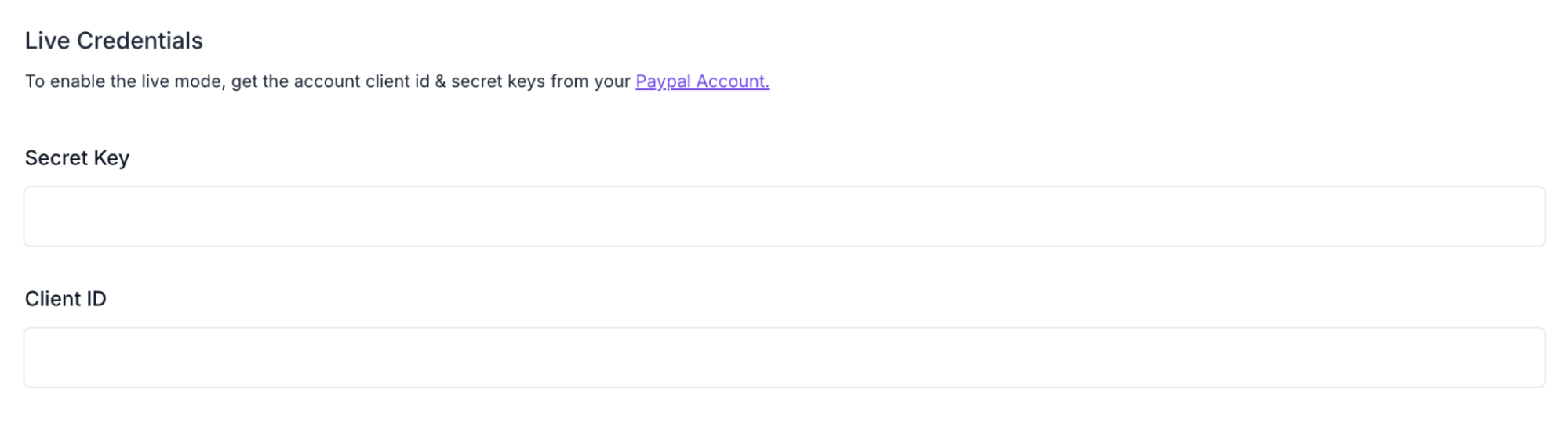Live credentials of PayPal account