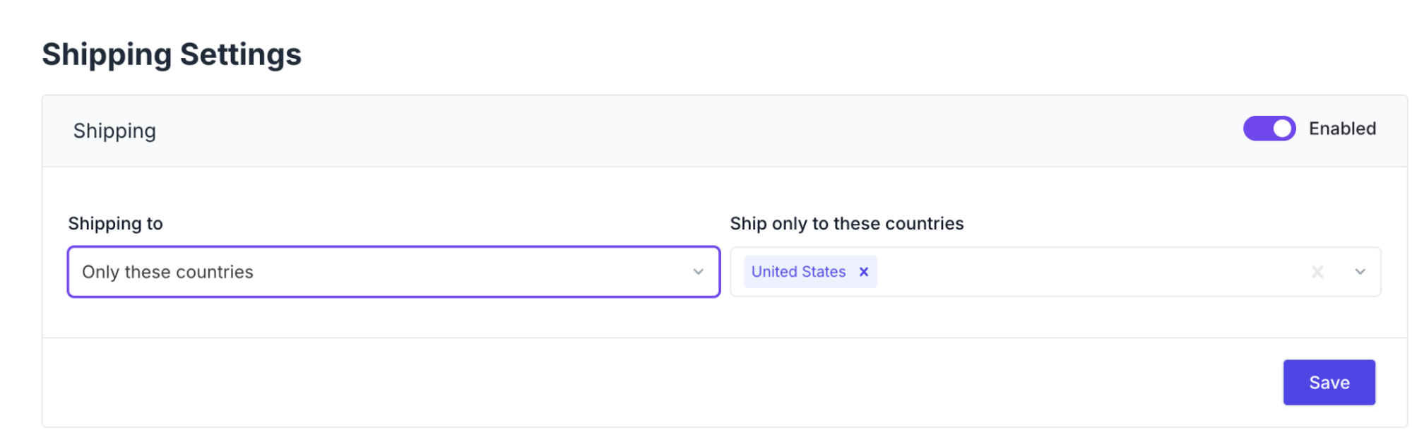 Shipping settings