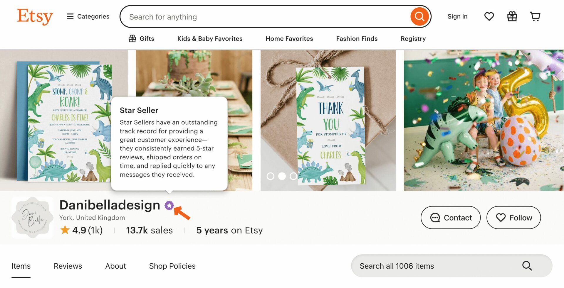 Etsy star seller badge example