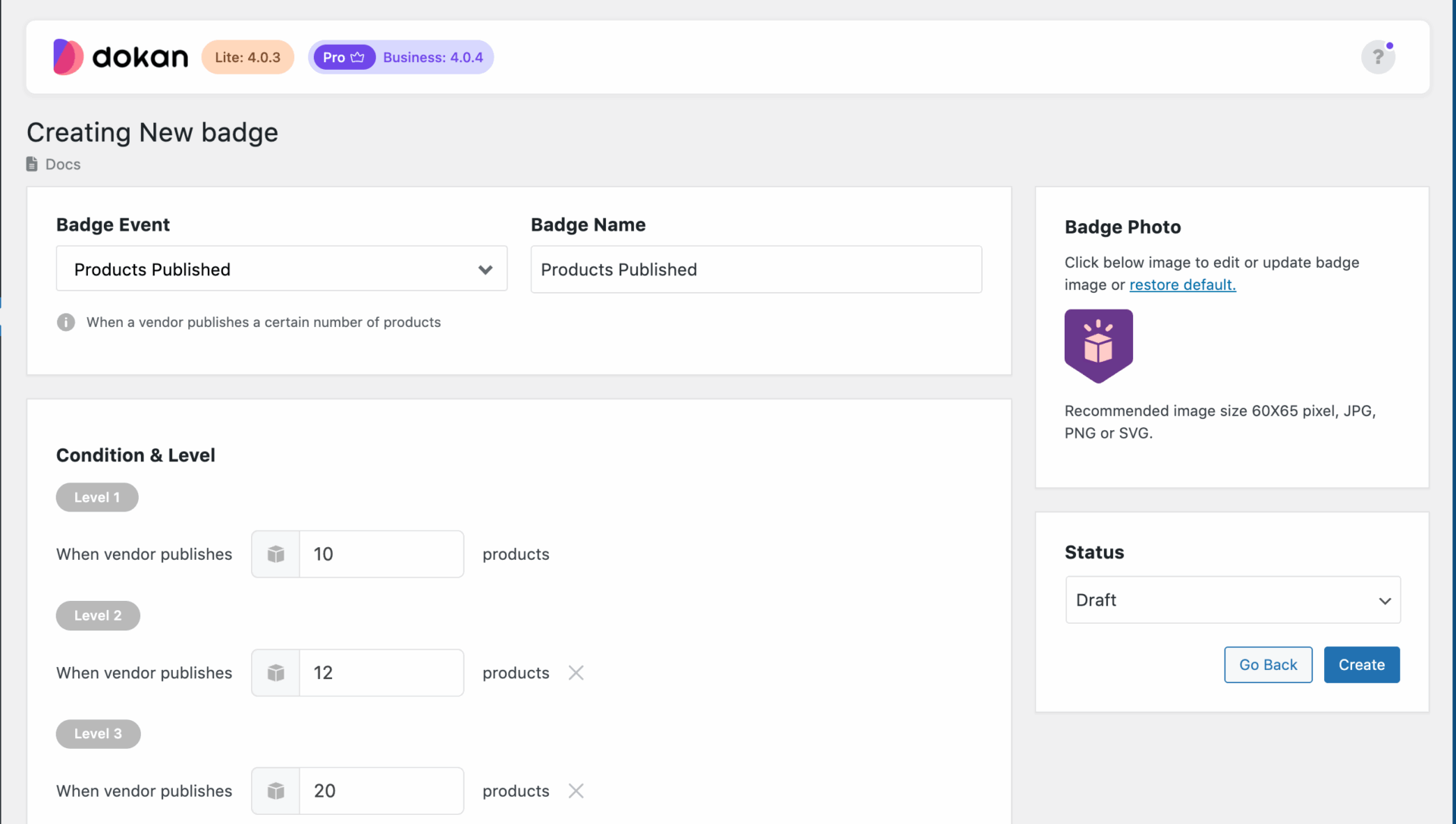 This is a screenshot of adding badge