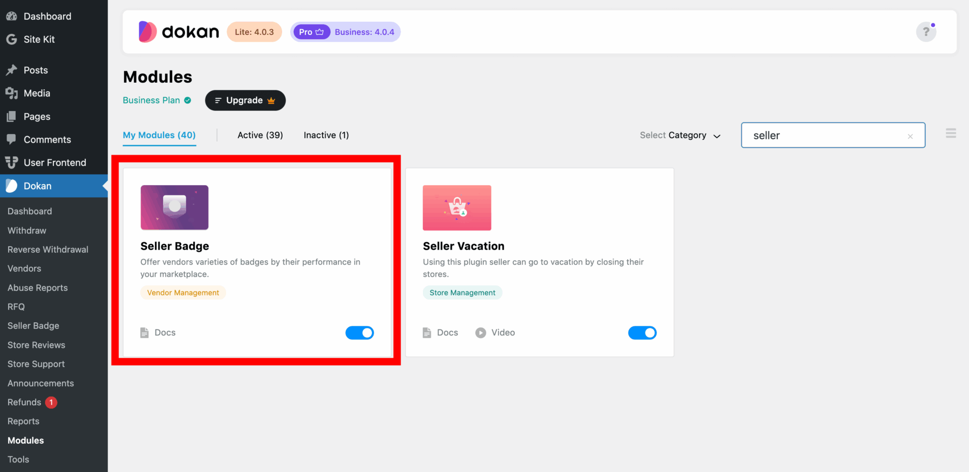 This is a screenshot of seller badge module