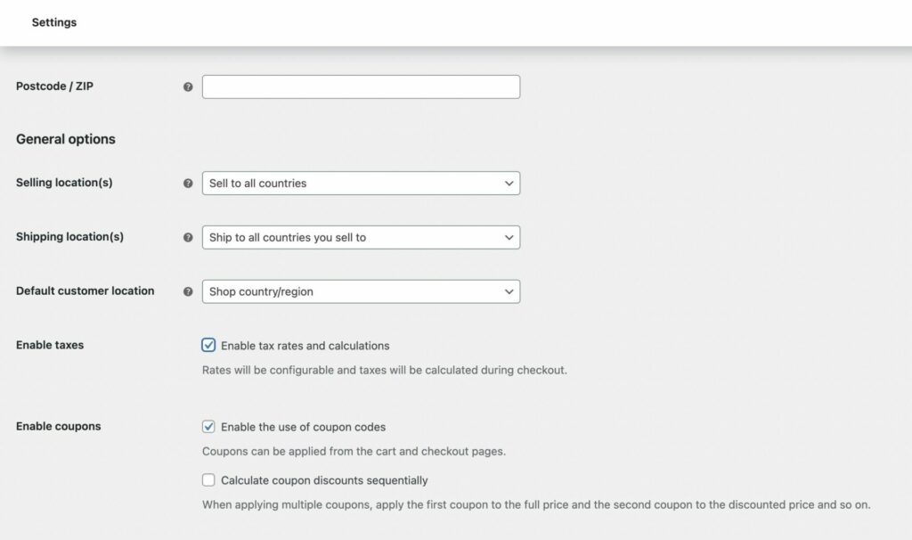 This is a screenshot of WooCommerce tax Settings enable