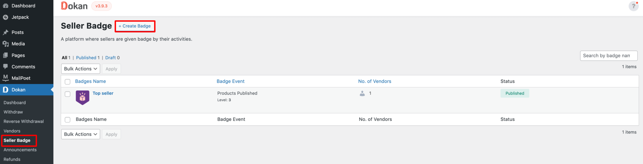 Enable the Dokan Seller Badge Module