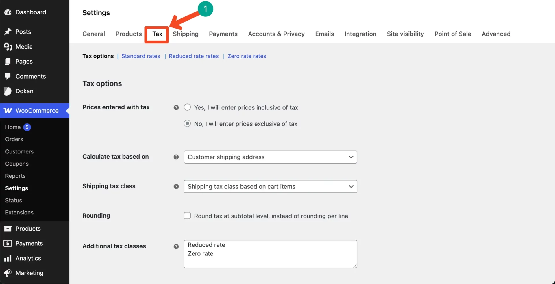 Complete the tax system in the Tax tab