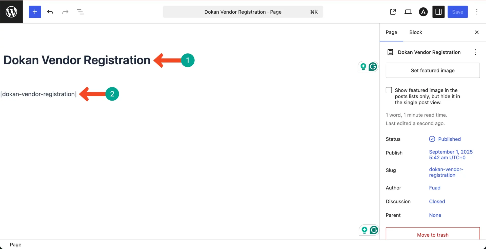 Create a vendor registation page