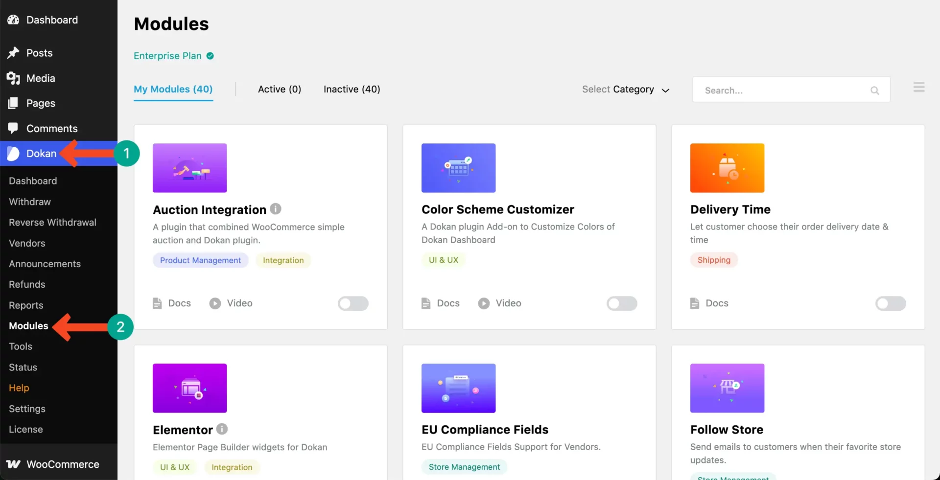 Dokan plugin modules