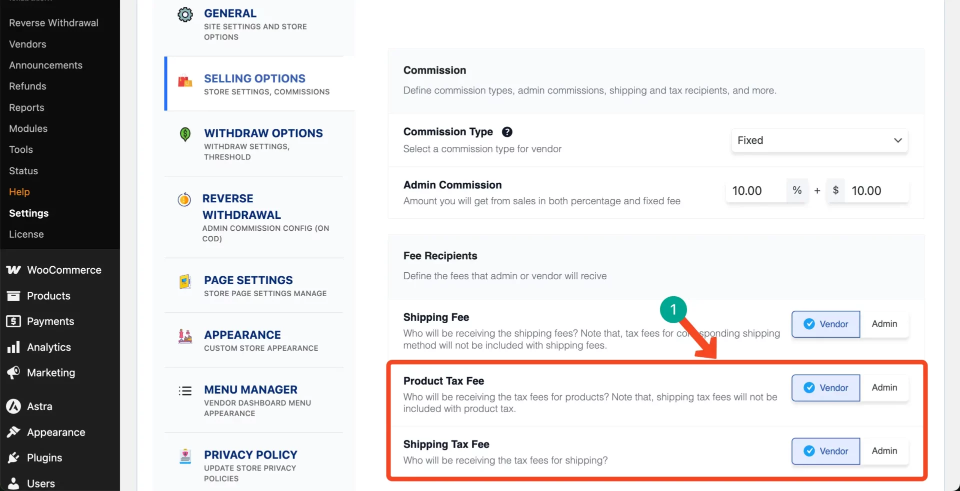 Enable product tax for vendor or admin