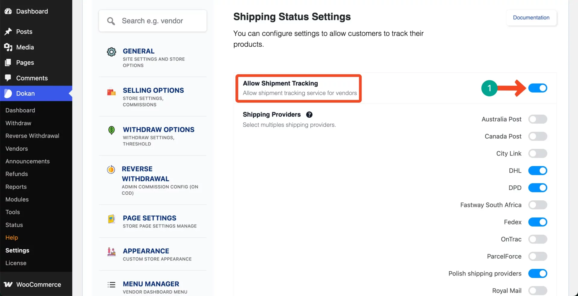 Enable shipment tracking for vendors