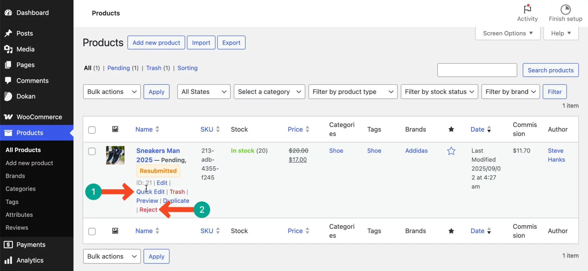 Go to WooCommerce product section