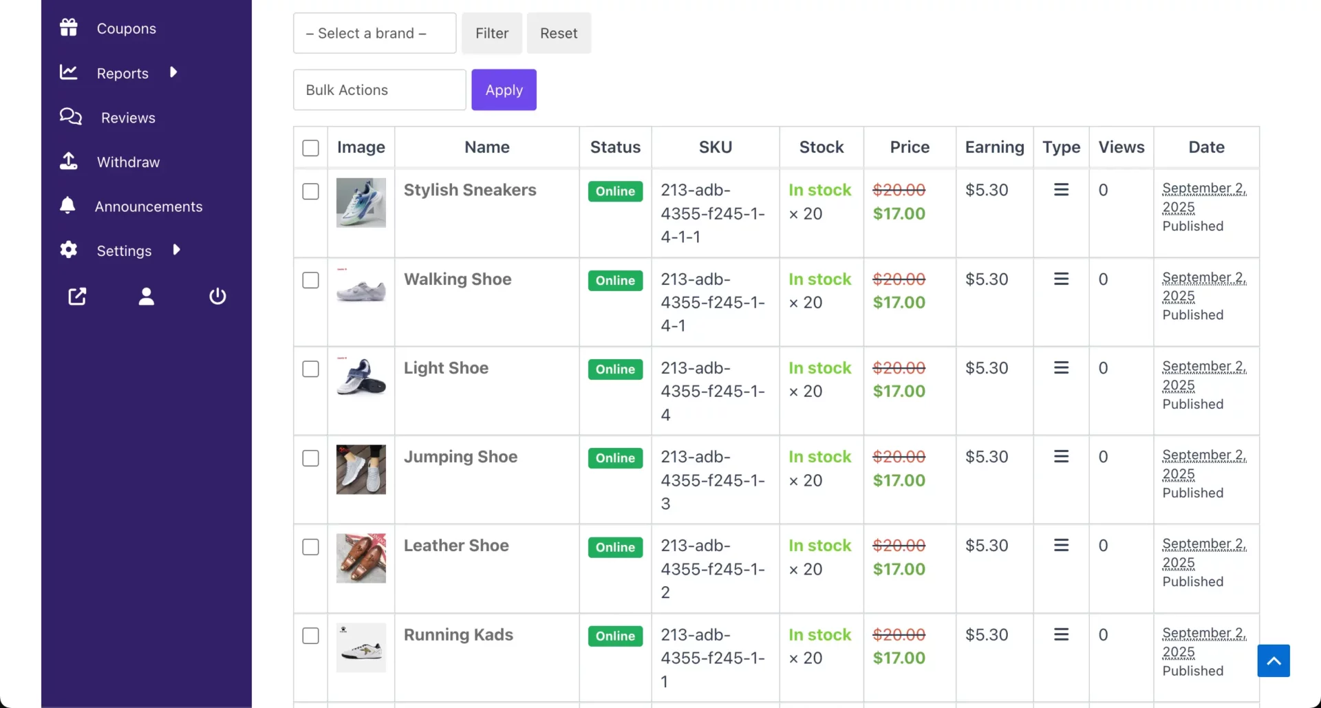 Publish lots of products to vendor's dashboard
