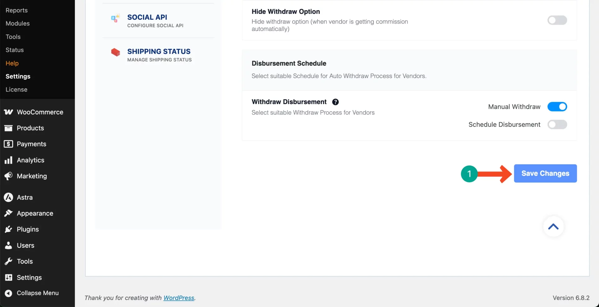 Save changes of the payment withdrawal