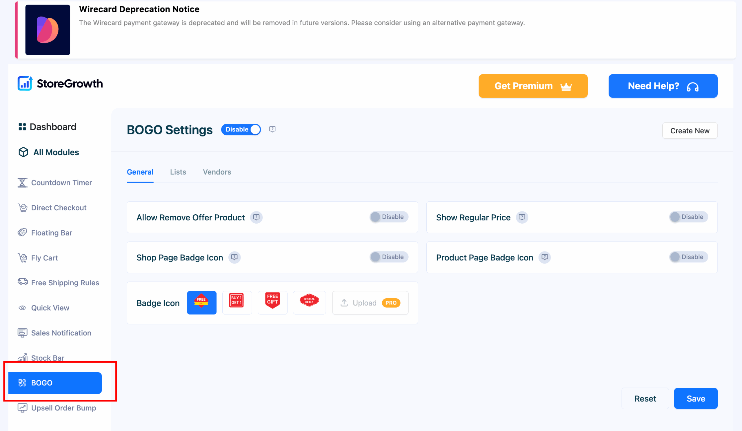 This is a screenshot of Bogo option of storegrowth