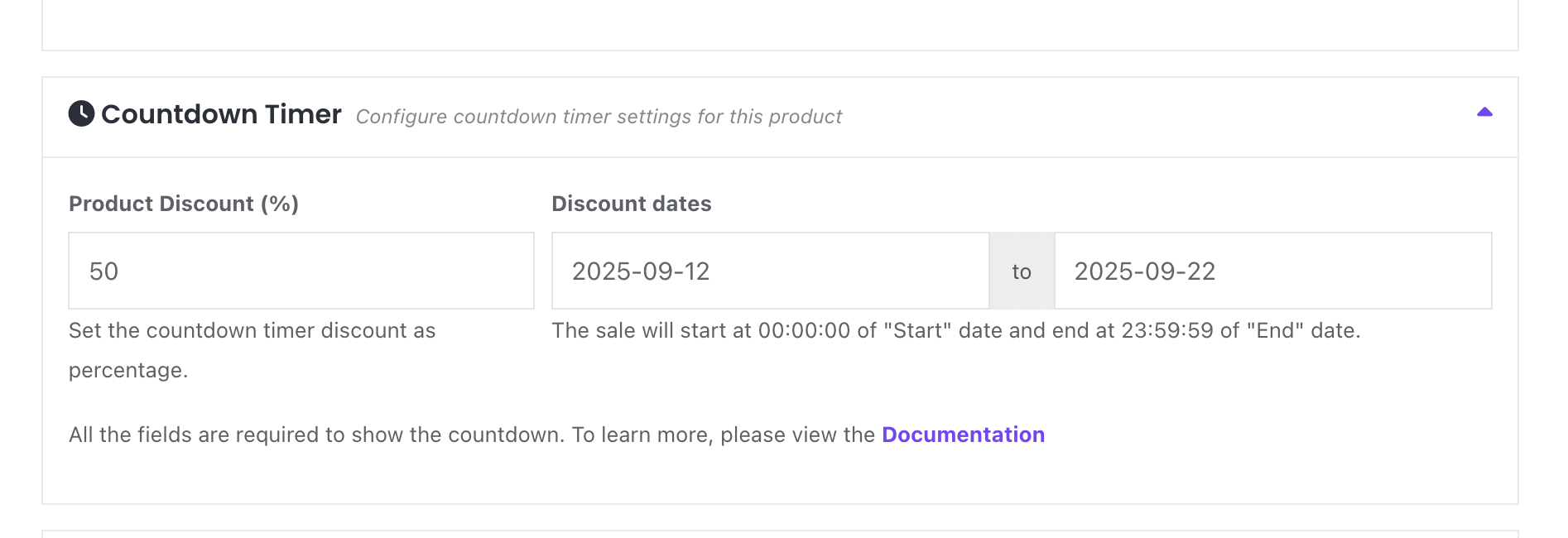 This is a screenshot of countdown timer in vendor dashboard