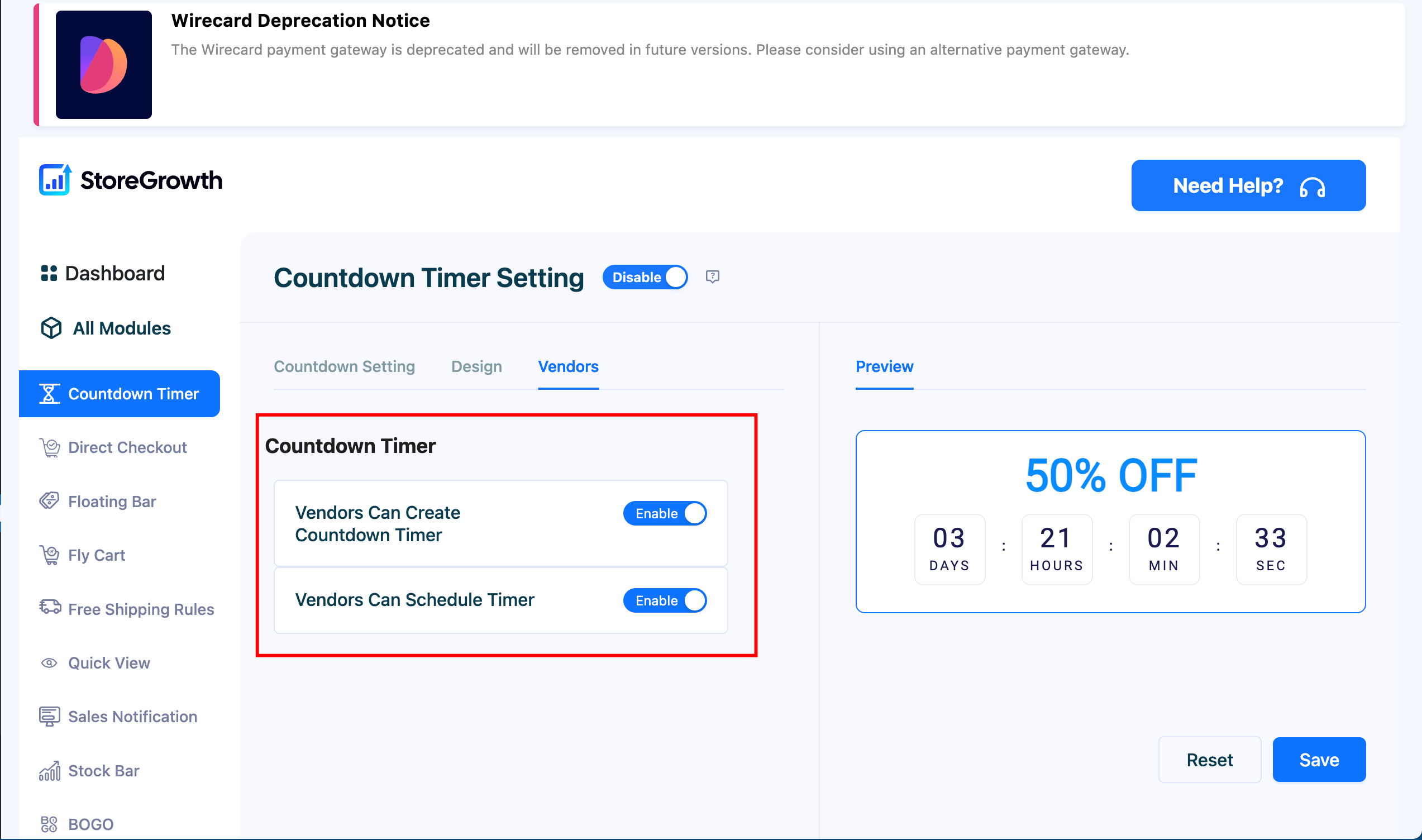This is a screenshot of enabling countdown timer