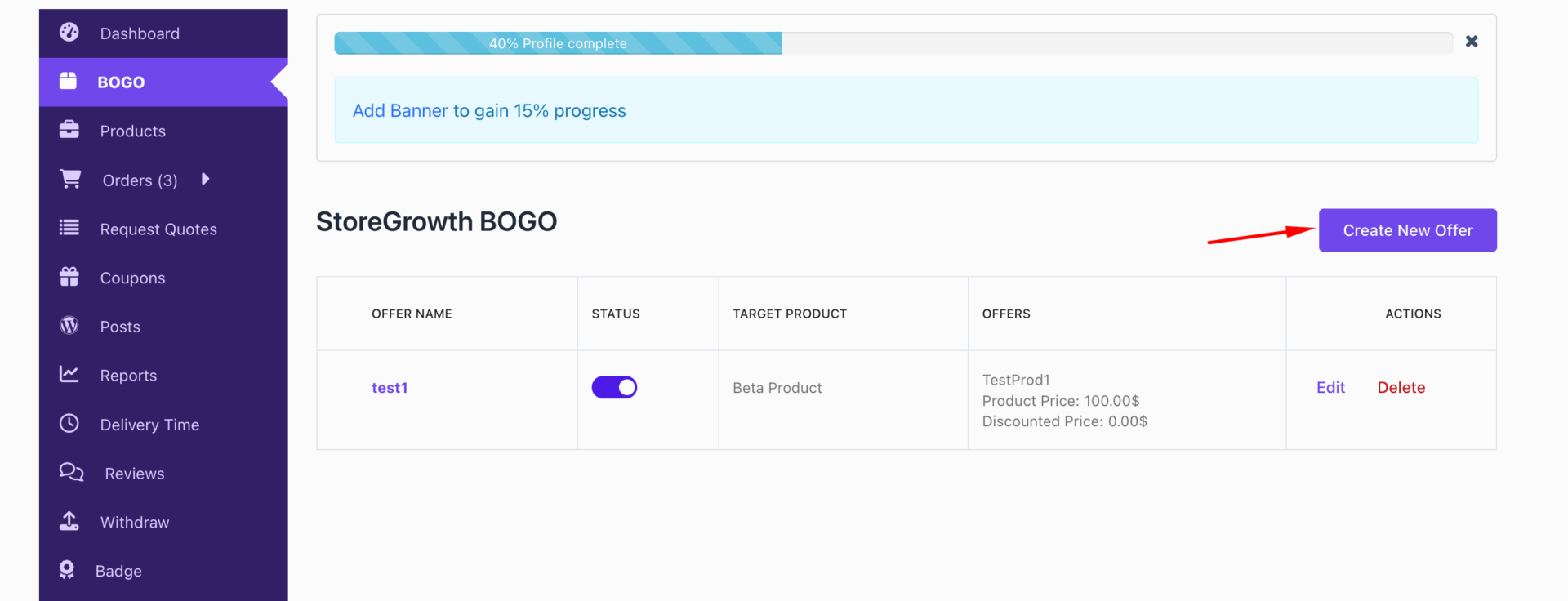 This is a screensnot of create new offer button