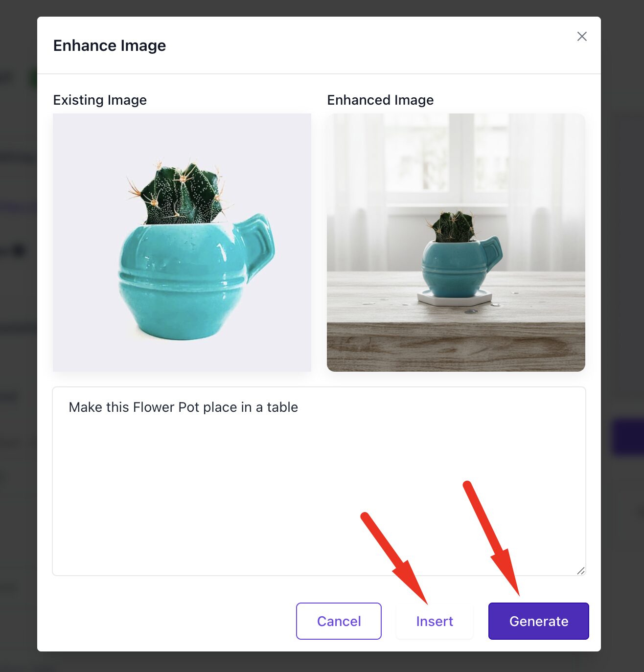 This is a screenshot of insert and re-generate button
