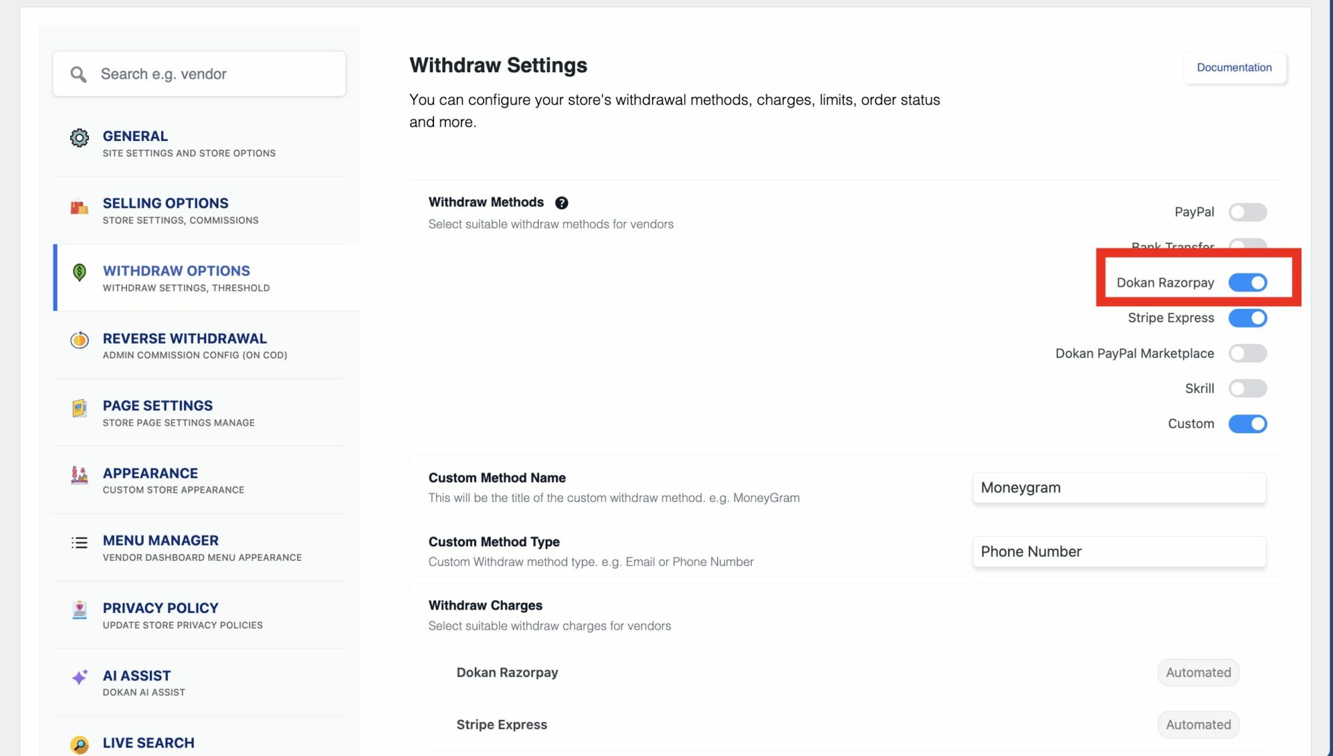 This is a screenshot of withdrawal