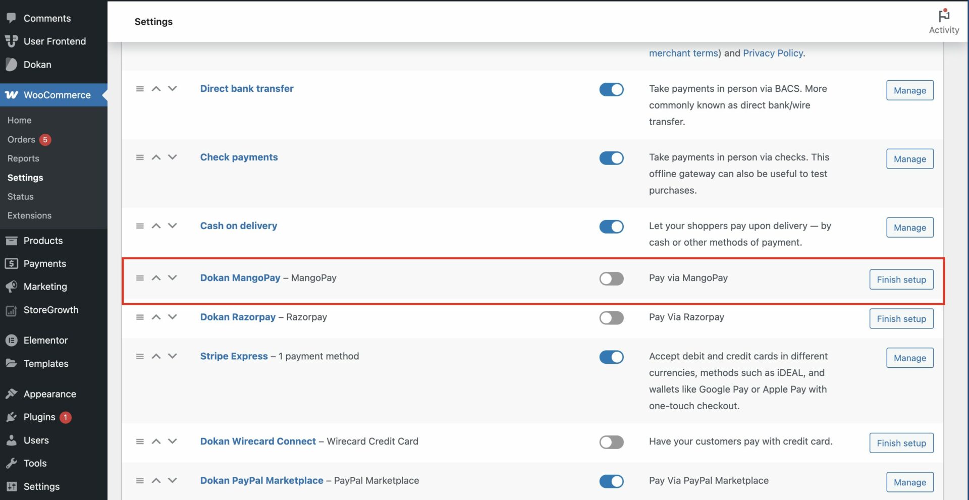 manage payments from WooCommerce