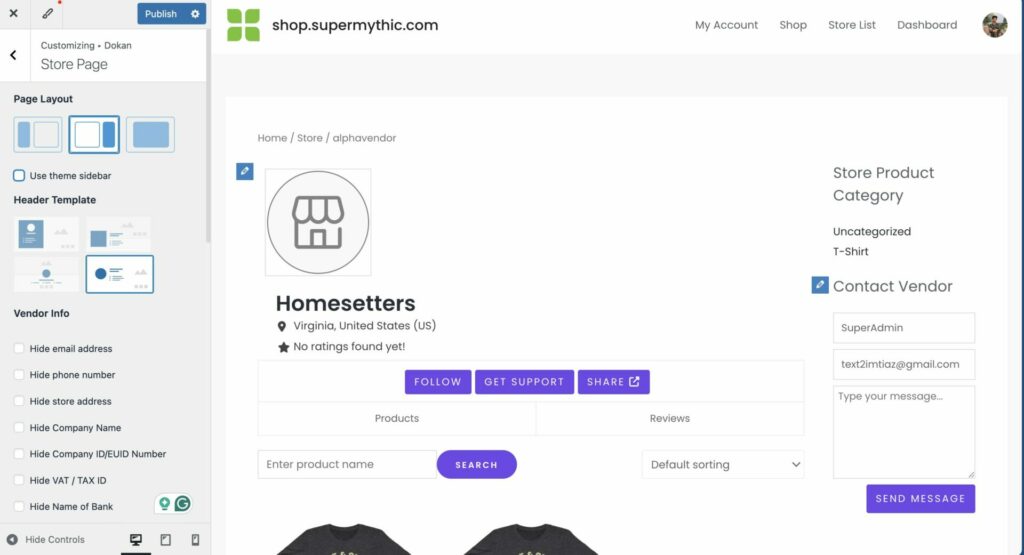 This is a screenshot of store page customization