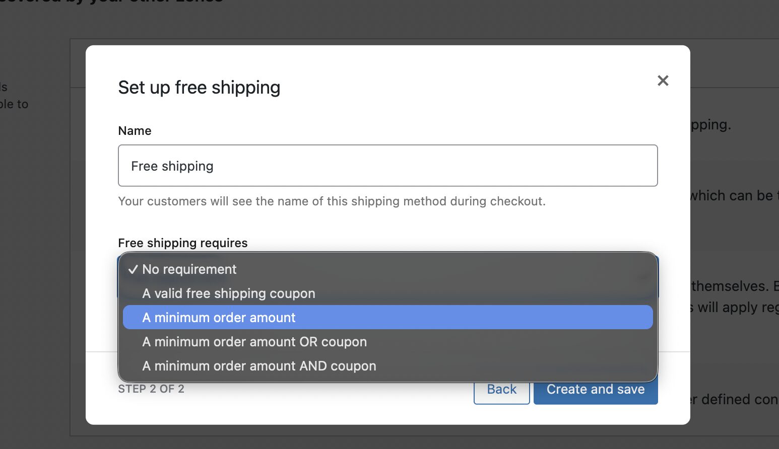 This is a screenshot of free shipping requires