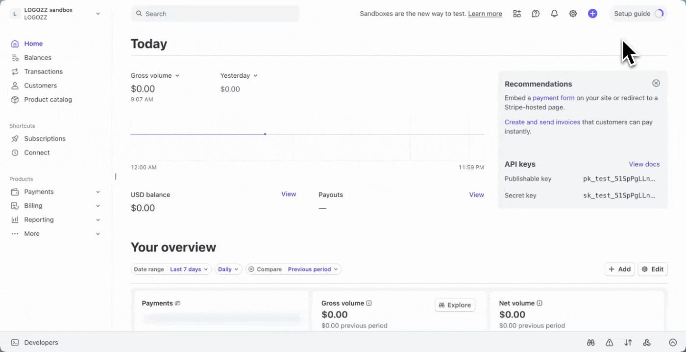 Profile setup from the dashboard