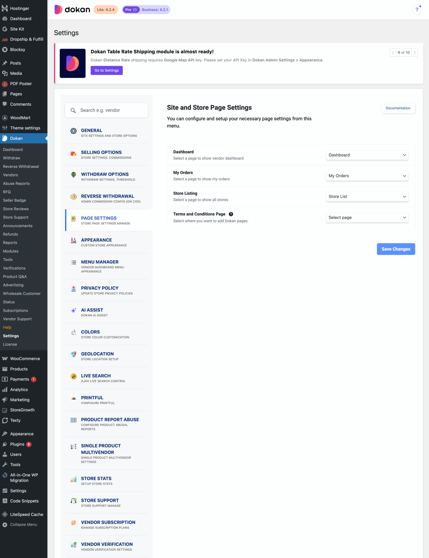 This is a screenshot of Dokan Settings