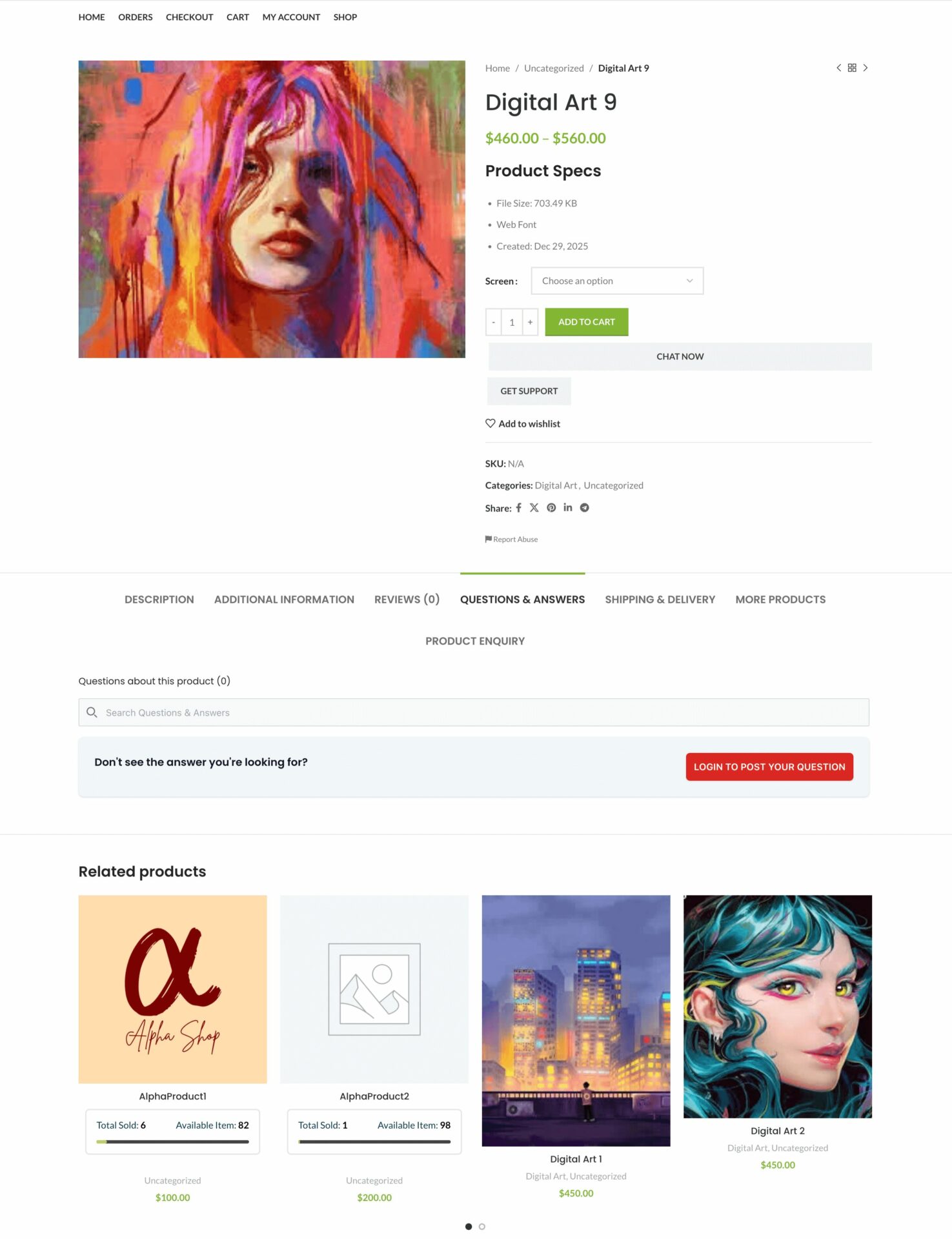 This is a screenshot of product qa